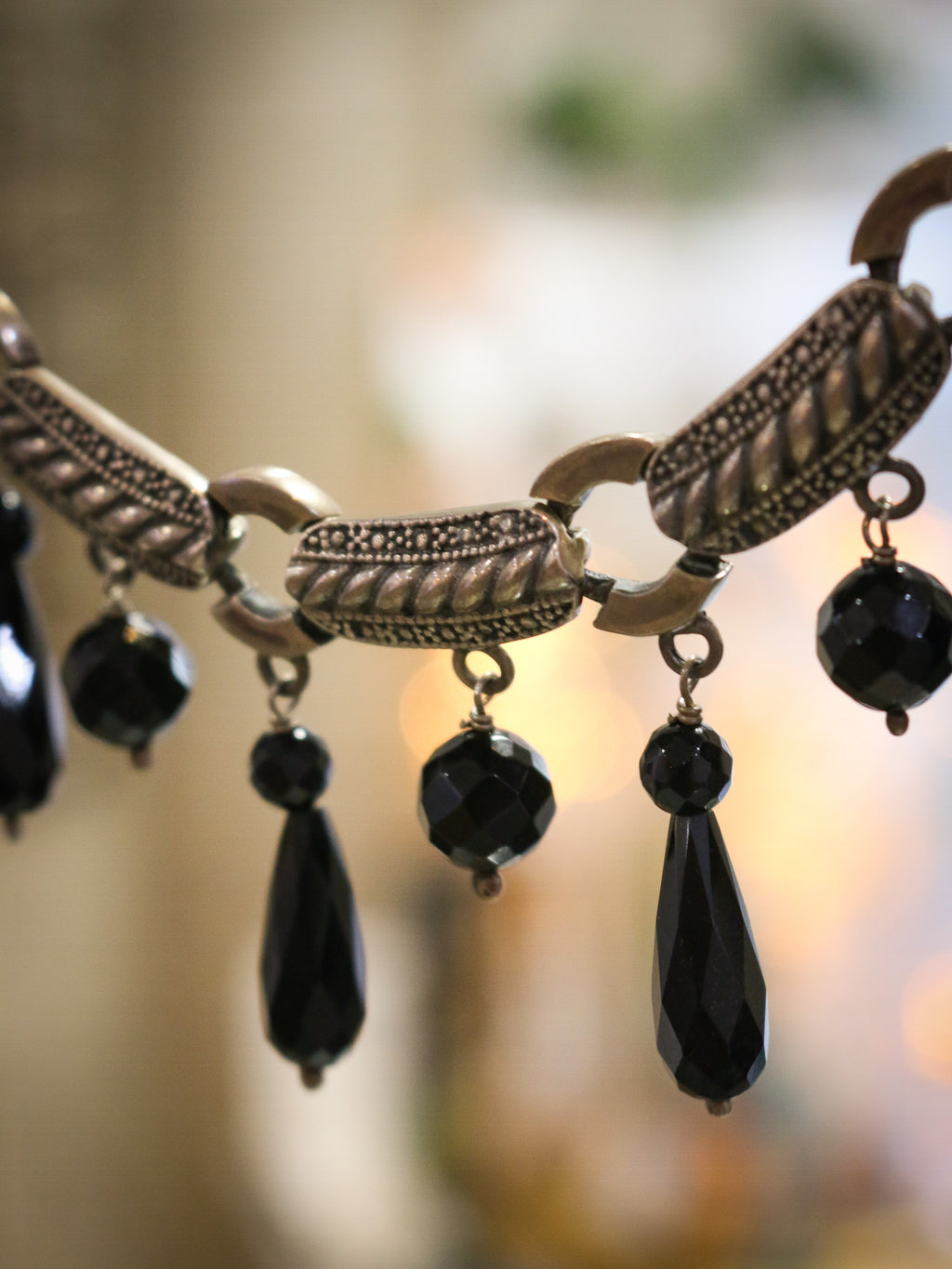 Collar Elaborado en Plata de Ley y Onix Facetado