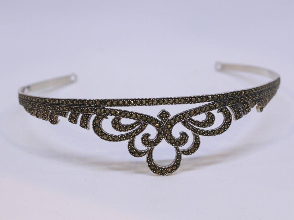 Tiara de Novia Plata de Ley Marcasitas