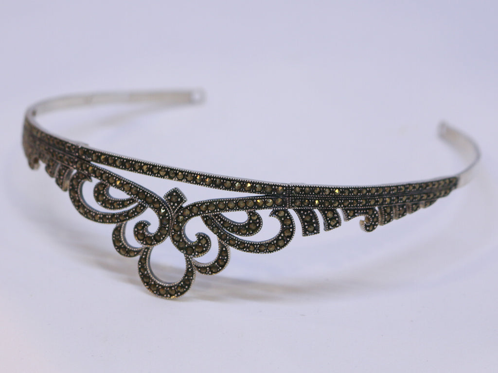 Tiara de Novia Plata de Ley Marcasitas