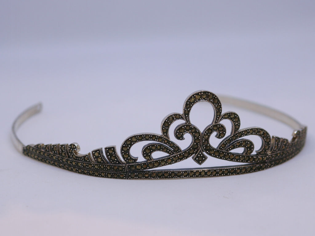 Tiara de Novia Plata de Ley Marcasitas