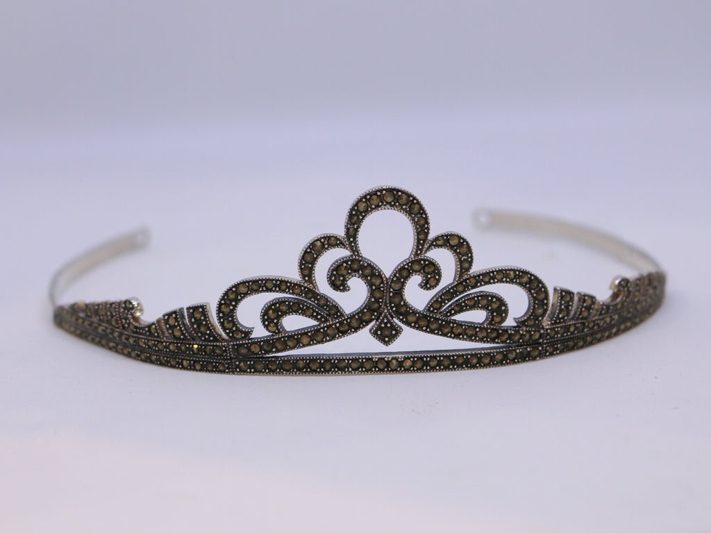 Tiara de Novia Plata de Ley Marcasitas