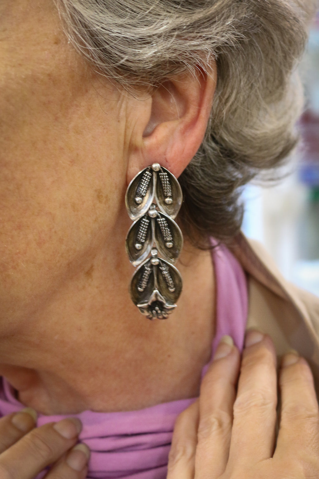 Juego de Pendientes y Brazalete de Plata de Ley