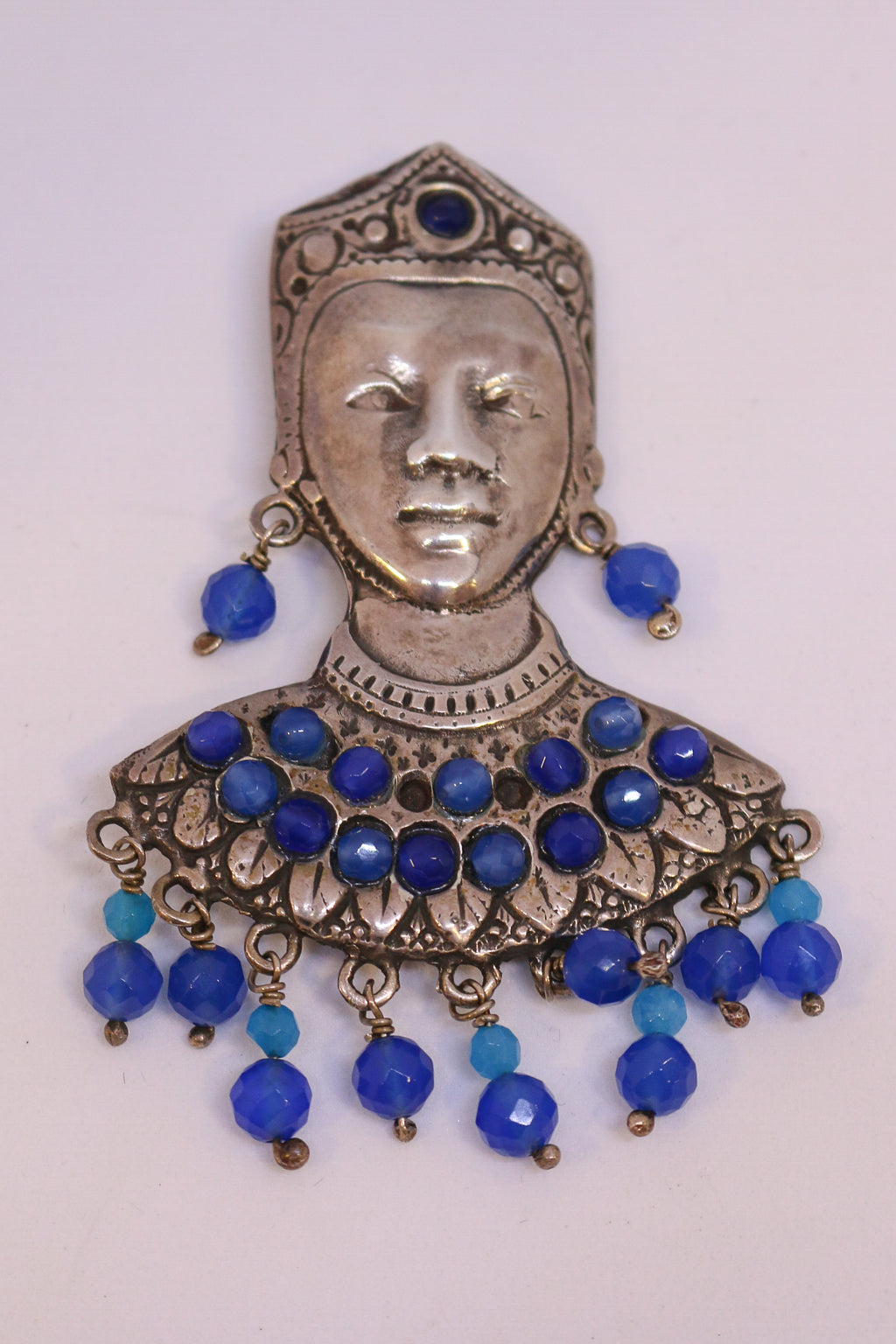Broche "Moreto" en plata de ley mas amazonitas