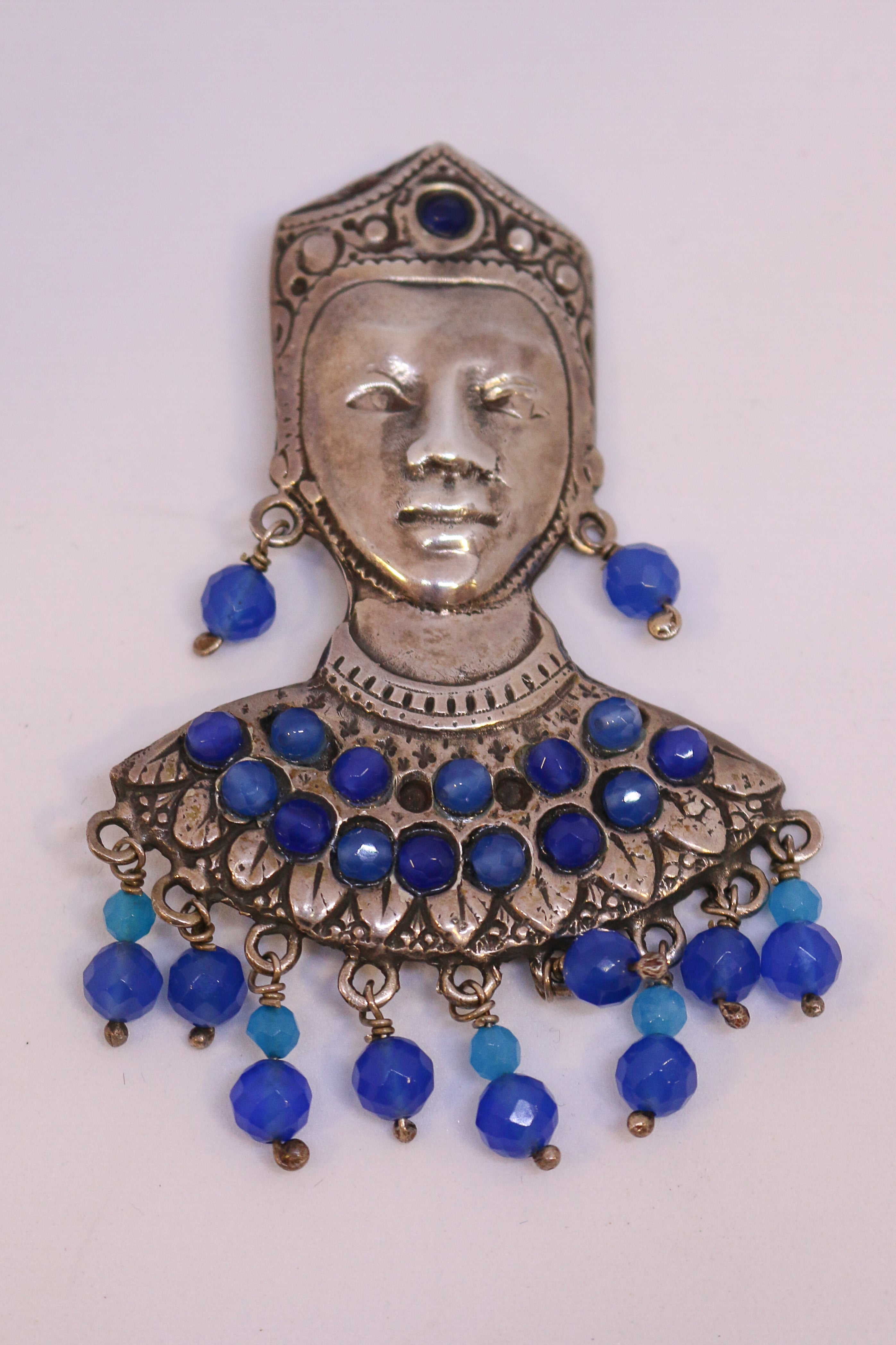 Broche "Moreto" en plata de ley mas amazonitas