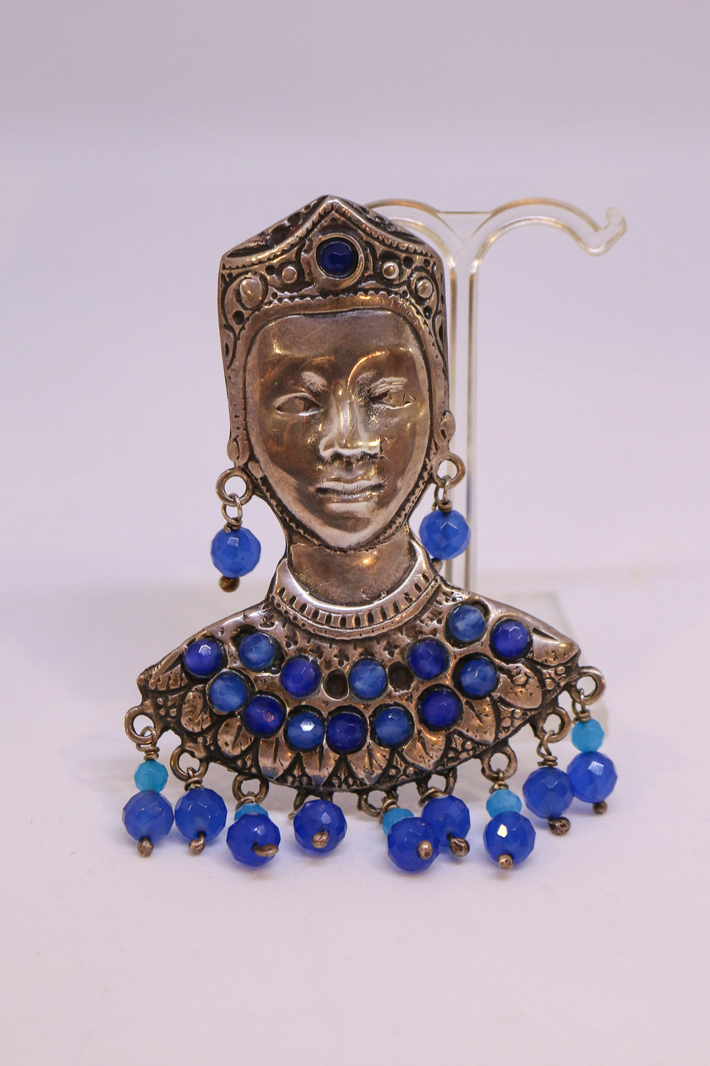 Broche "Moreto" en plata de ley mas amazonitas