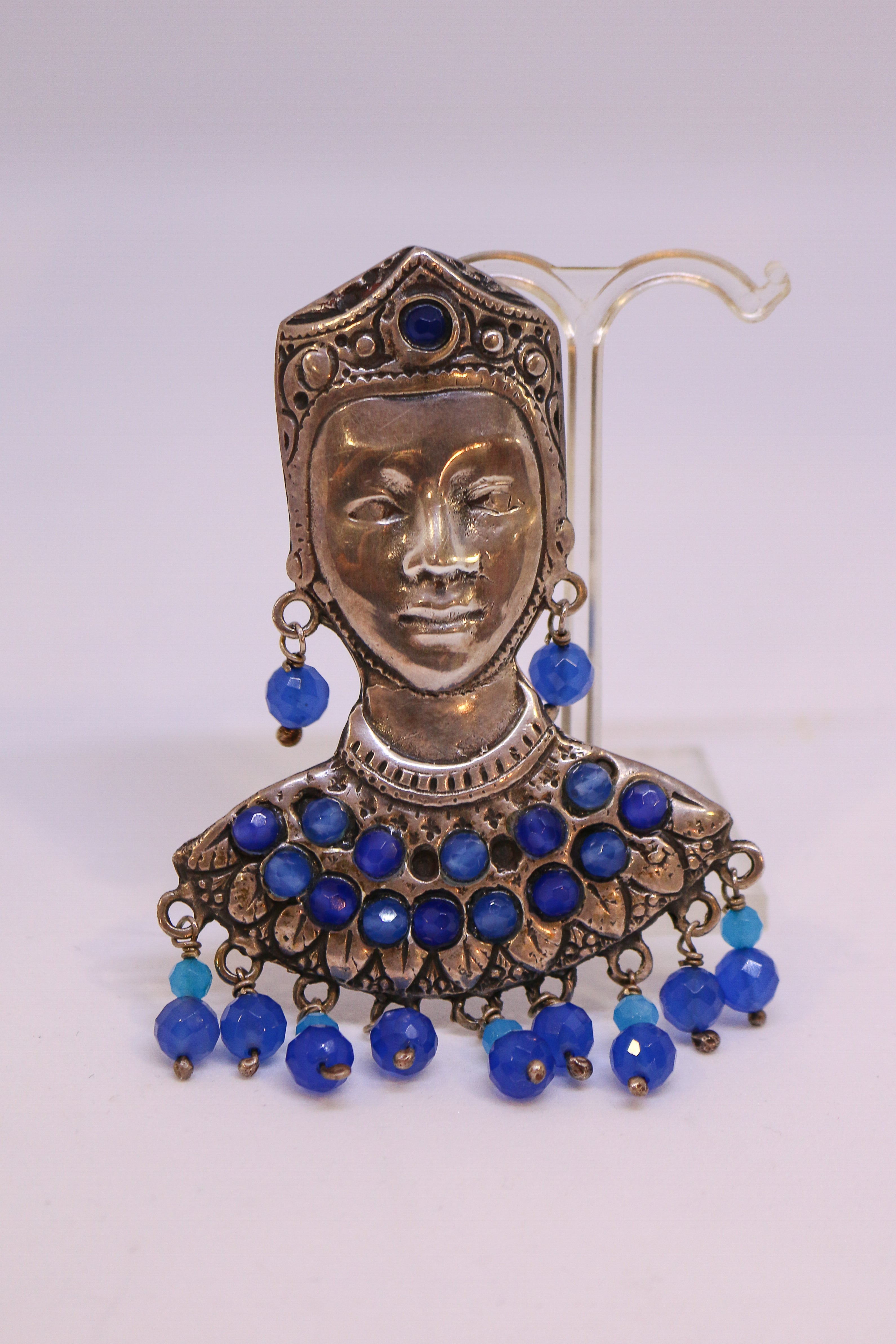Broche "Moreto" en plata de ley mas amazonitas