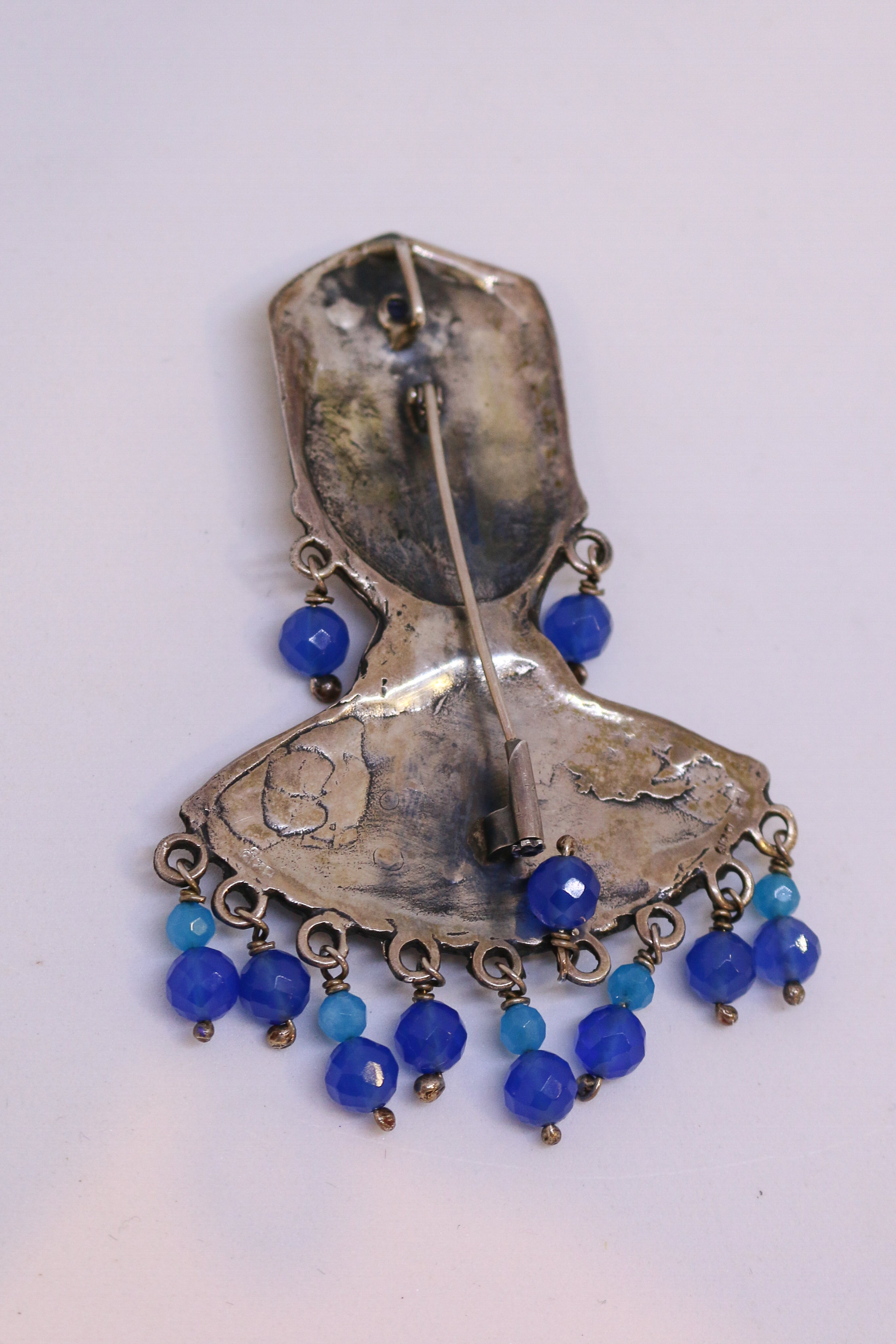 Broche "Moreto" en plata de ley mas amazonitas