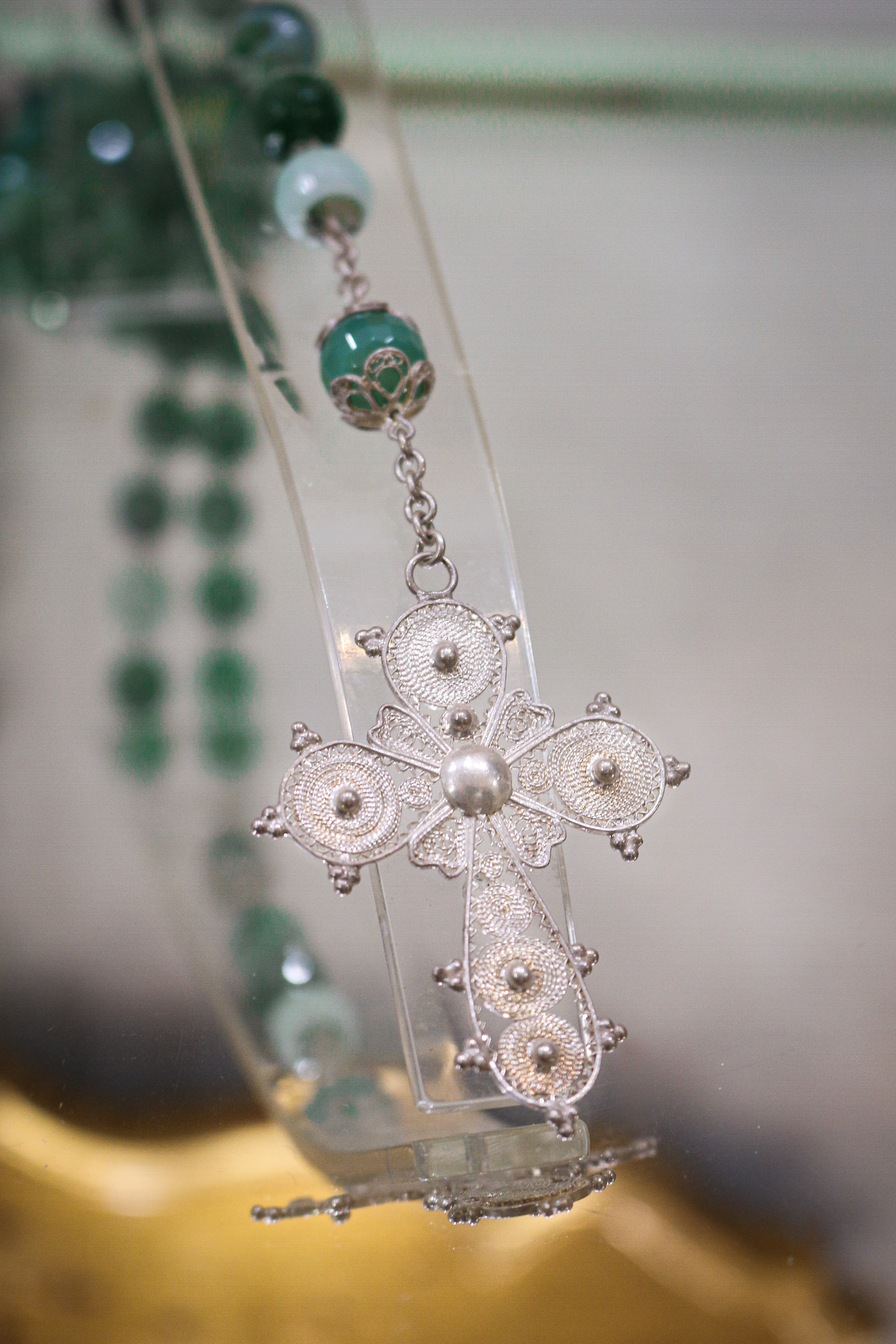 Rosario elaborado Artesanalmente en Plata de Ley y Agata Verde Facetada