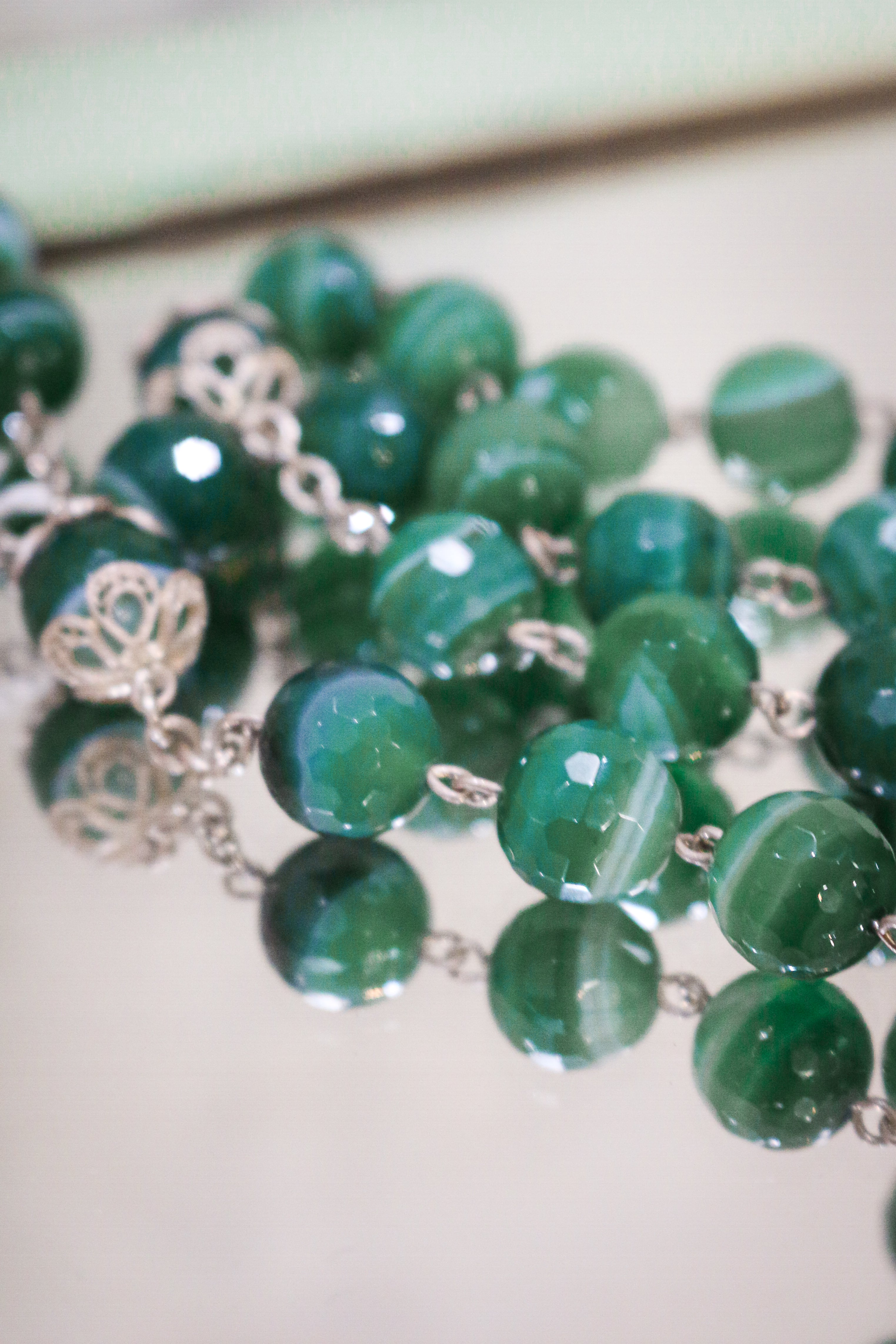 Rosario elaborado Artesanalmente en Plata de Ley y Agata Verde Facetada