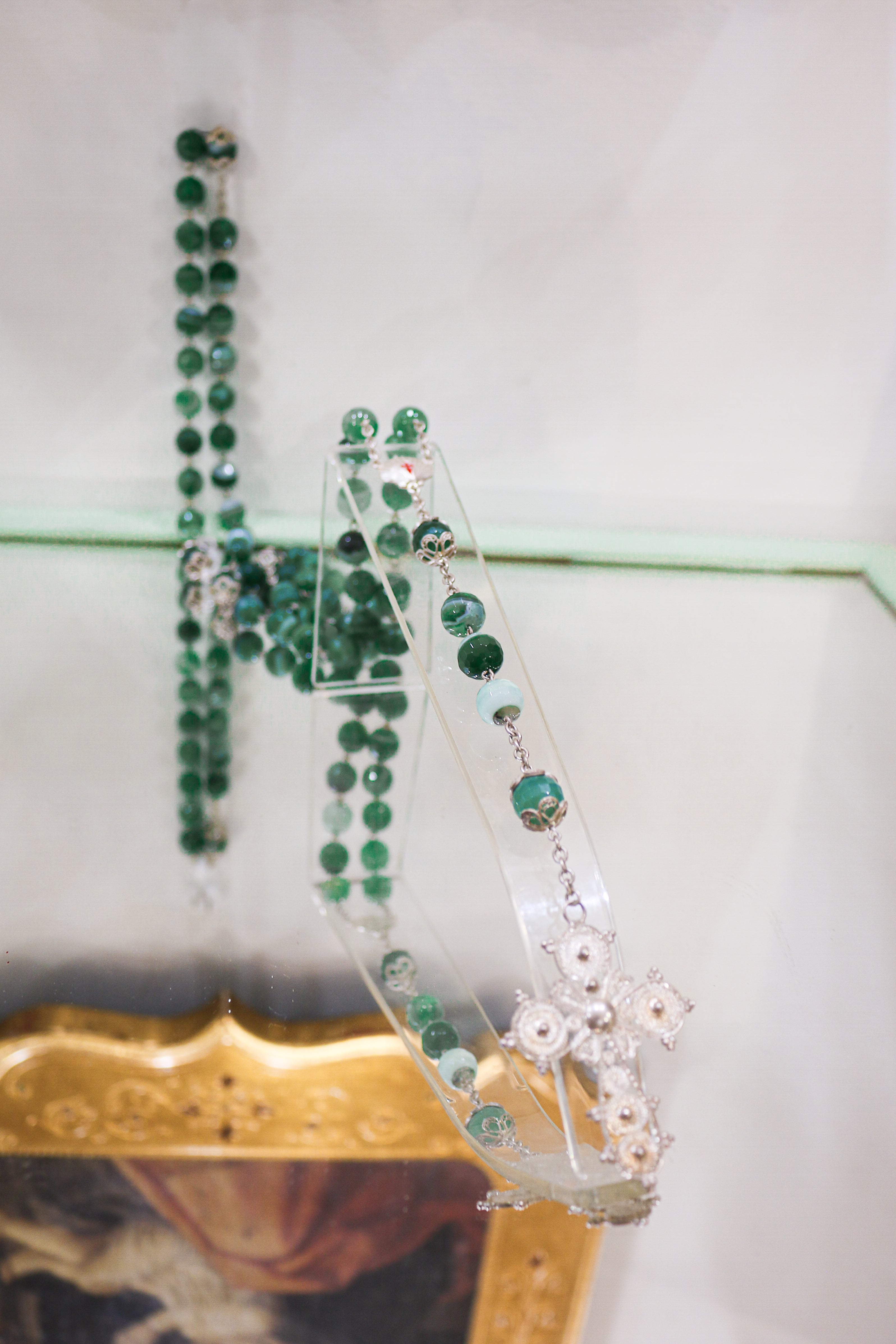 Rosario elaborado Artesanalmente en Plata de Ley y Agata Verde Facetada