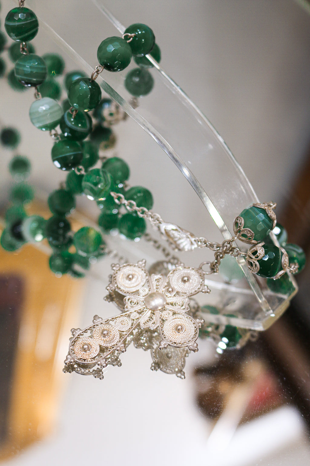 Rosario elaborado Artesanalmente en Plata de Ley y Agata Verde Facetada